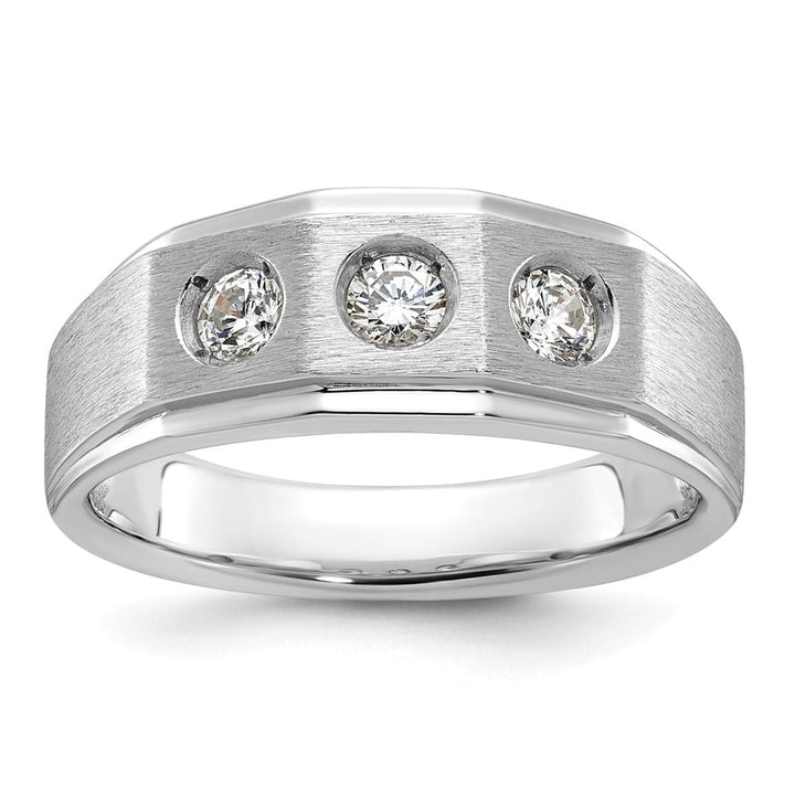 14k White Gold 8.25 mm Polished and Satin Diamond Men's Ring