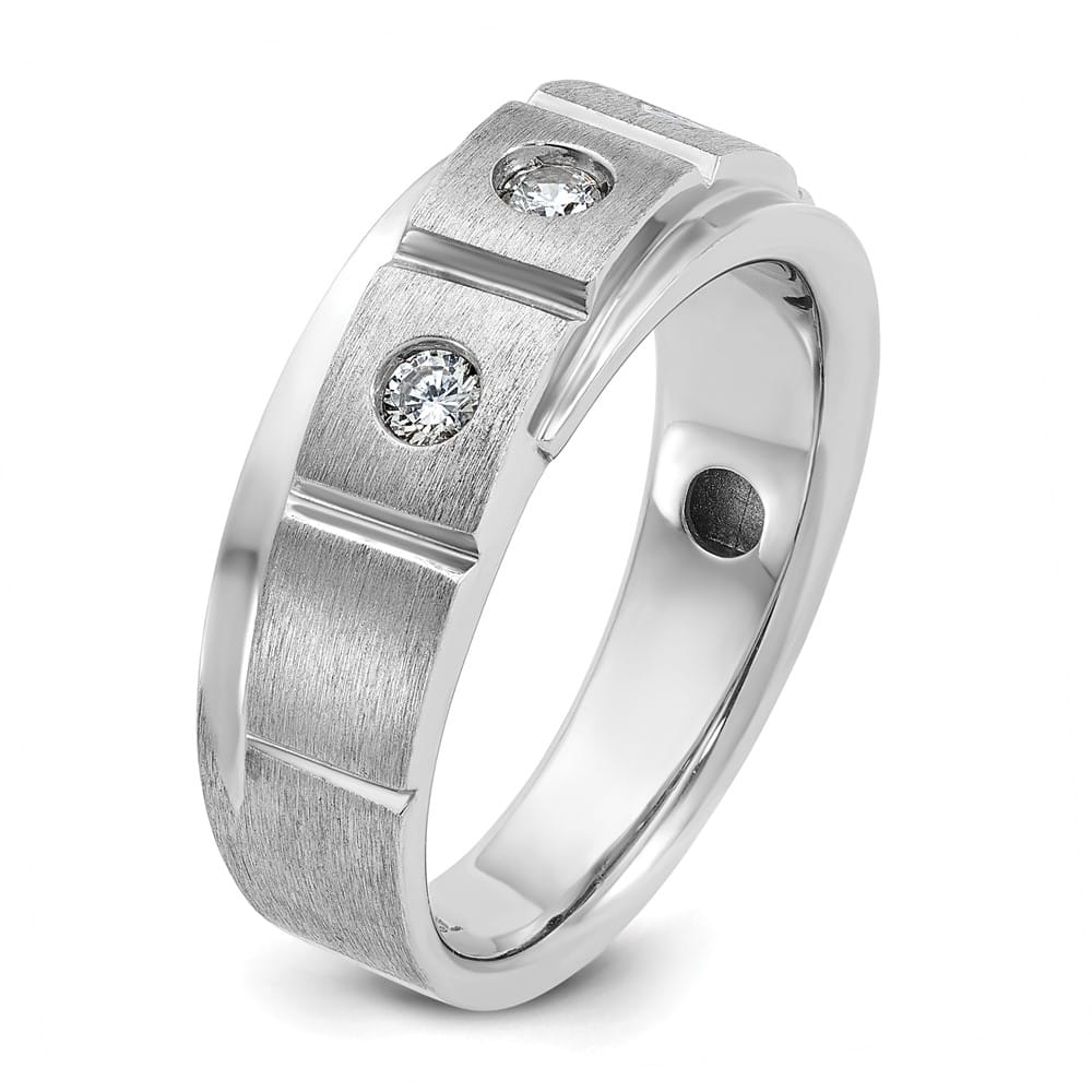 14k White Gold 8.35 mm Polished and Satin Diamond Men's Ring