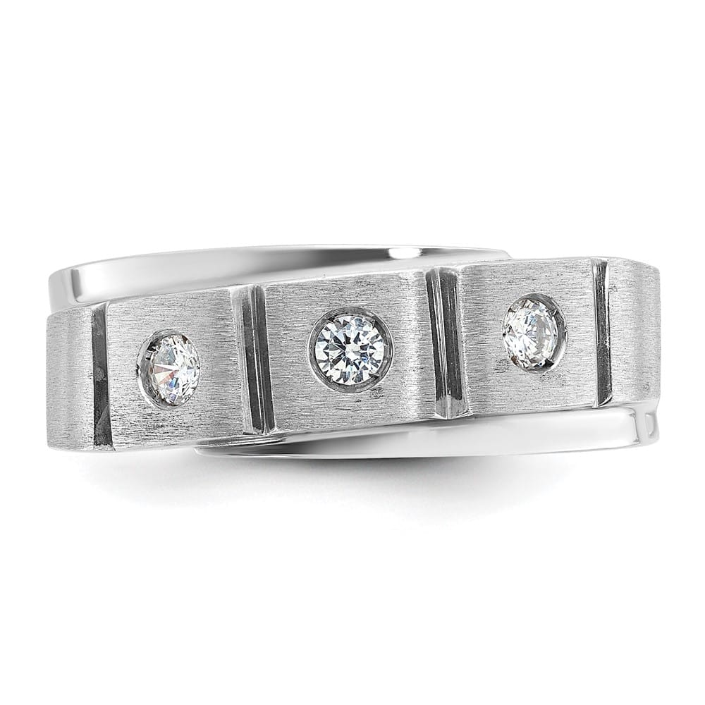 14k White Gold 8.35 mm Polished and Satin Diamond Men's Ring