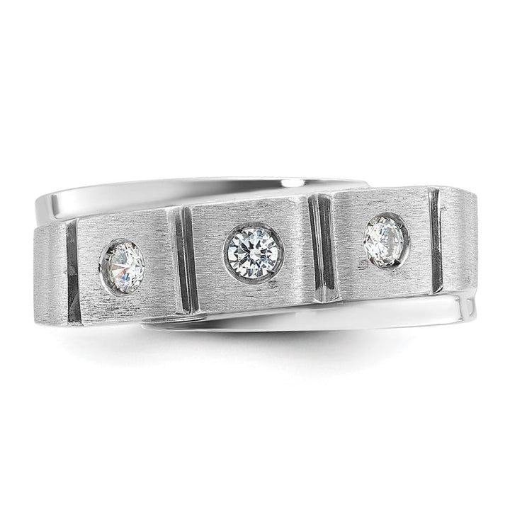 14k White Gold 8.35 mm Polished and Satin Diamond Men's Ring