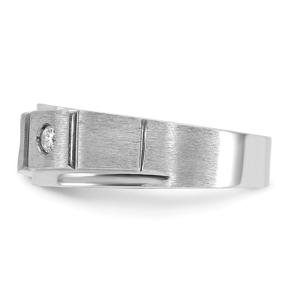 14k White Gold 8.35 mm Polished and Satin Diamond Men's Ring