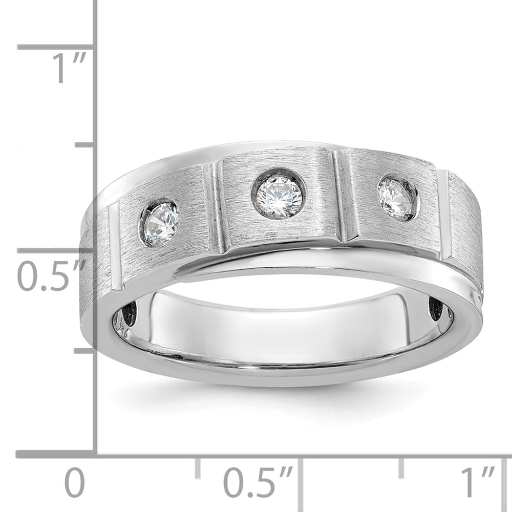 14k White Gold 8.35 mm Polished and Satin Diamond Men's Ring
