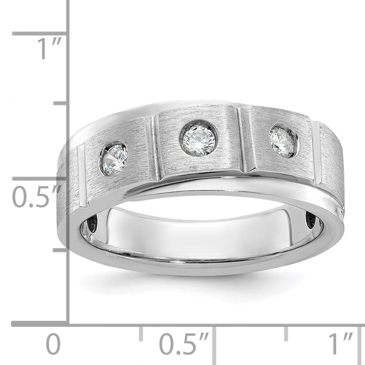 14k White Gold 8.35 mm Polished and Satin Diamond Men's Ring