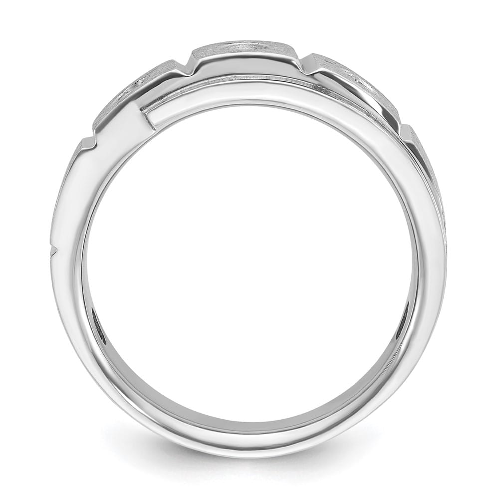 14k White Gold 8.35 mm Polished and Satin Diamond Men's Ring