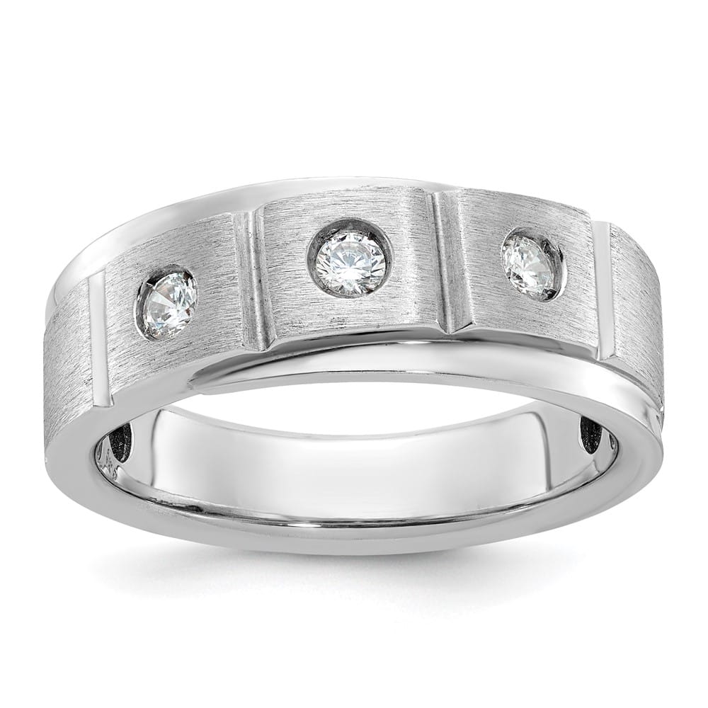 14k White Gold 8.35 mm Polished and Satin Diamond Men's Ring