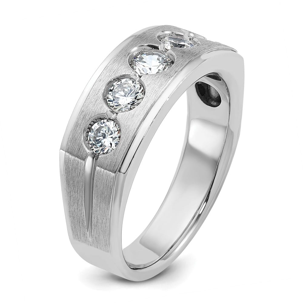 14k White Gold 8.38 mm Polished and Satin Diamond Men's Ring