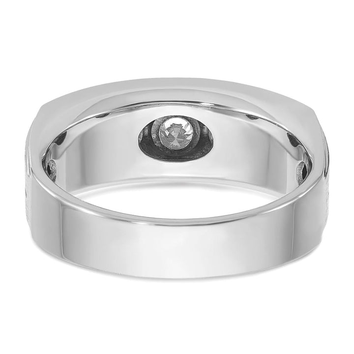 14k White Gold 8.38 mm Polished and Satin Diamond Men's Ring