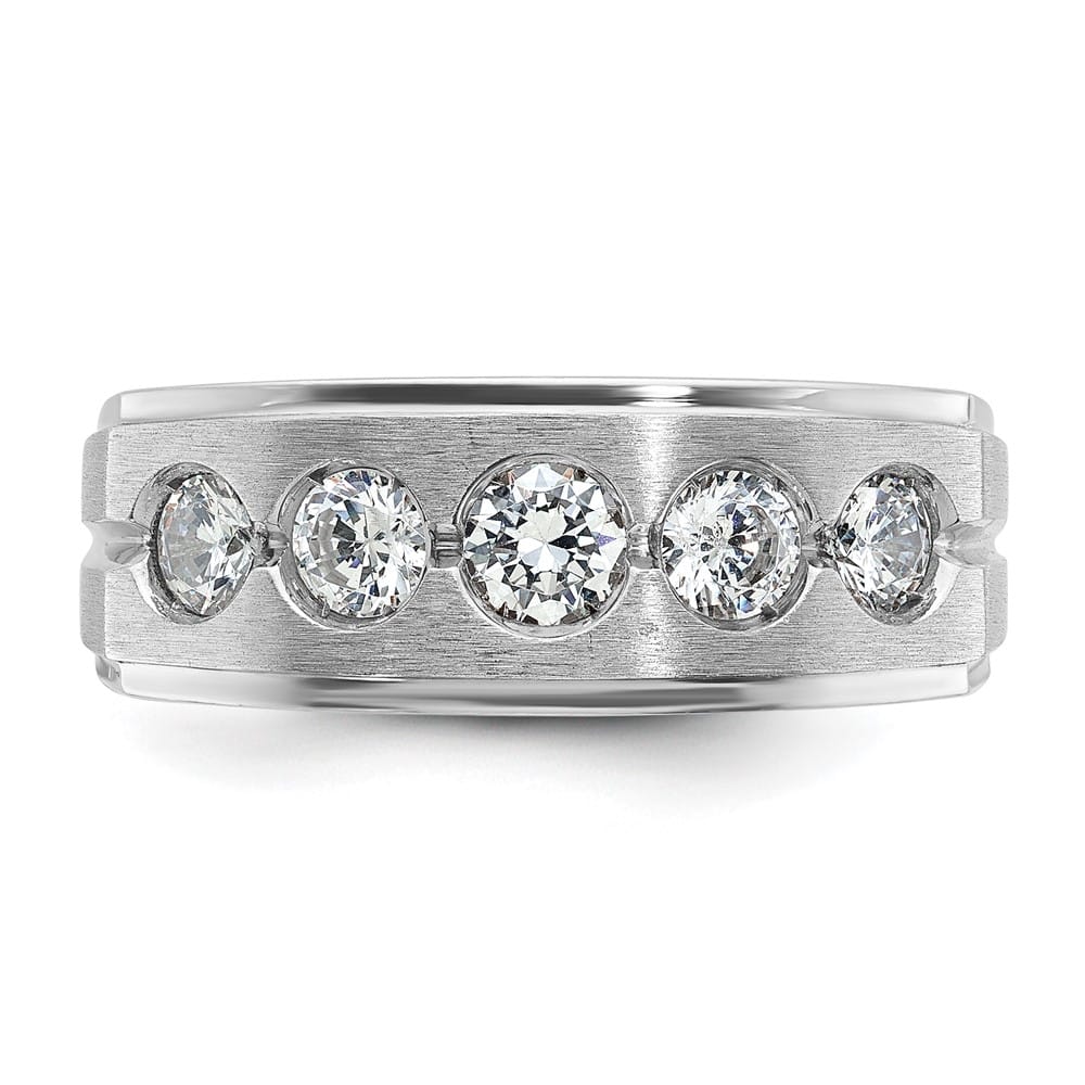14k White Gold 8.38 mm Polished and Satin Diamond Men's Ring