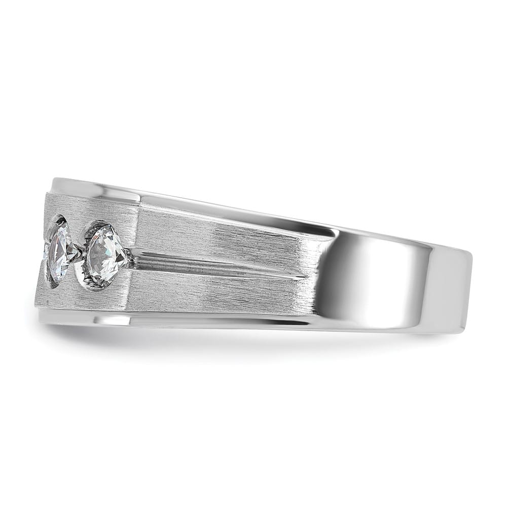 14k White Gold 8.38 mm Polished and Satin Diamond Men's Ring