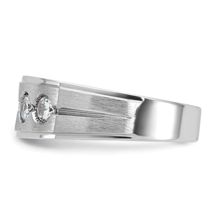 14k White Gold 8.38 mm Polished and Satin Diamond Men's Ring
