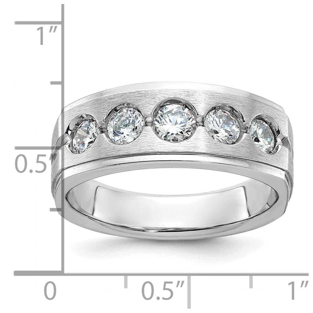 14k White Gold 8.38 mm Polished and Satin Diamond Men's Ring