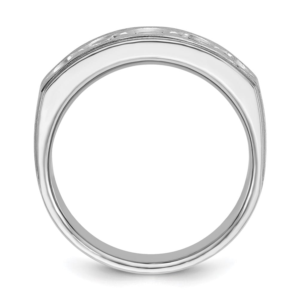 14k White Gold 8.38 mm Polished and Satin Diamond Men's Ring