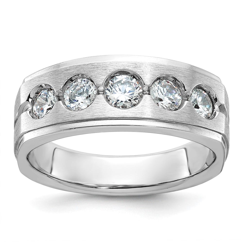 14k White Gold 8.38 mm Polished and Satin Diamond Men's Ring