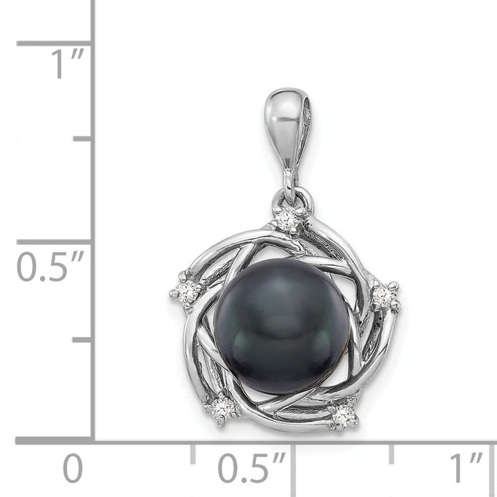 14K White Gold 8-9mm Black Tahitian Pearl and .075 ct Diamond Pendant