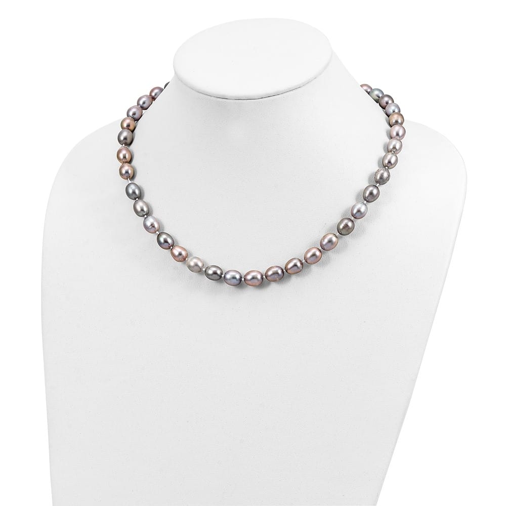 14K White Gold 8-9mm Grey Rice Cultured Pearl 24 inch Necklace
