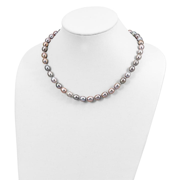 14K White Gold 8-9mm Grey Rice Cultured Pearl 24 inch Necklace
