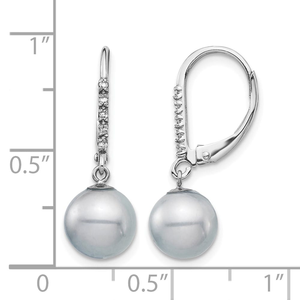 14K White Gold 8-9mm Grey Round Freshwater Pearl and .05 Earrings