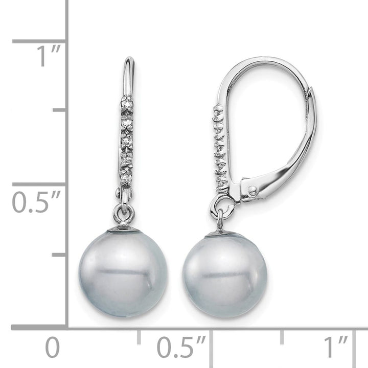 14K White Gold 8-9mm Grey Round Freshwater Pearl and .05 Earrings
