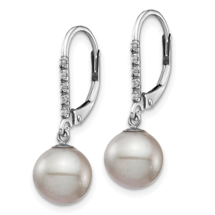 14K White Gold 8-9mm Grey Round Freshwater Pearl and .05 Earrings