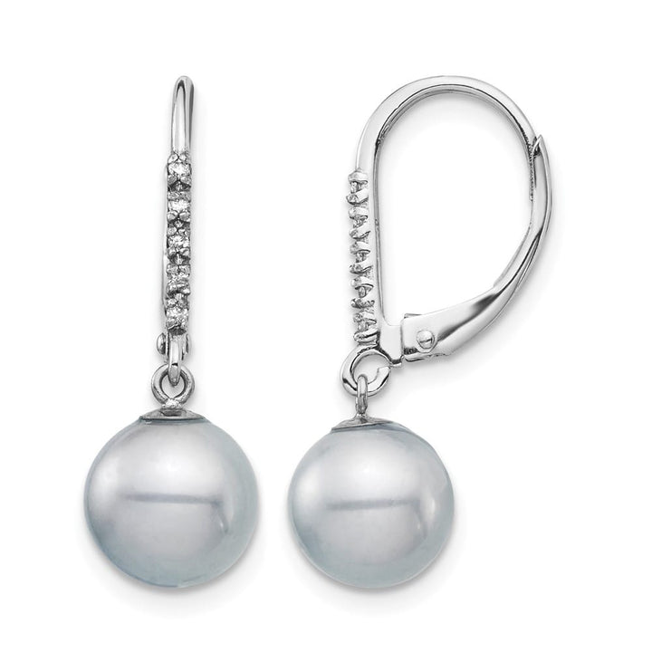 14K White Gold 8-9mm Grey Round Freshwater Pearl and .05 Earrings