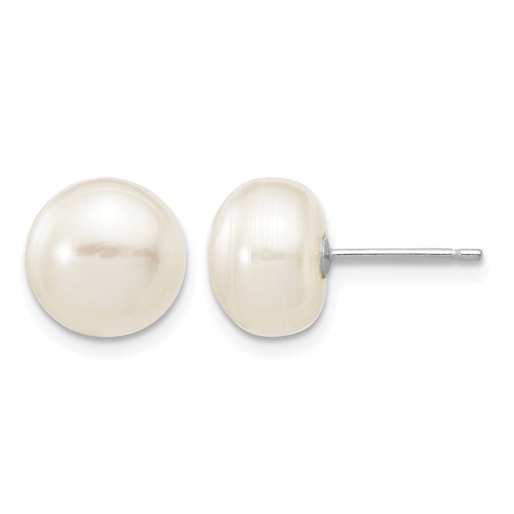 14K White Gold 8-9mm White Button Freshwater Pearl Stud Post Earrings