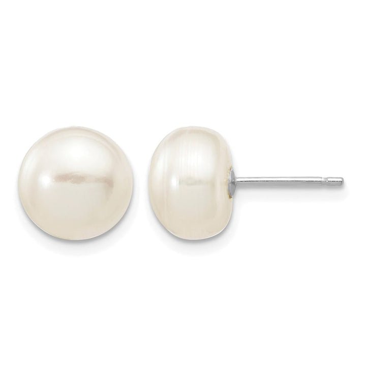 14K White Gold 8-9mm White Button Freshwater Pearl Stud Post Earrings