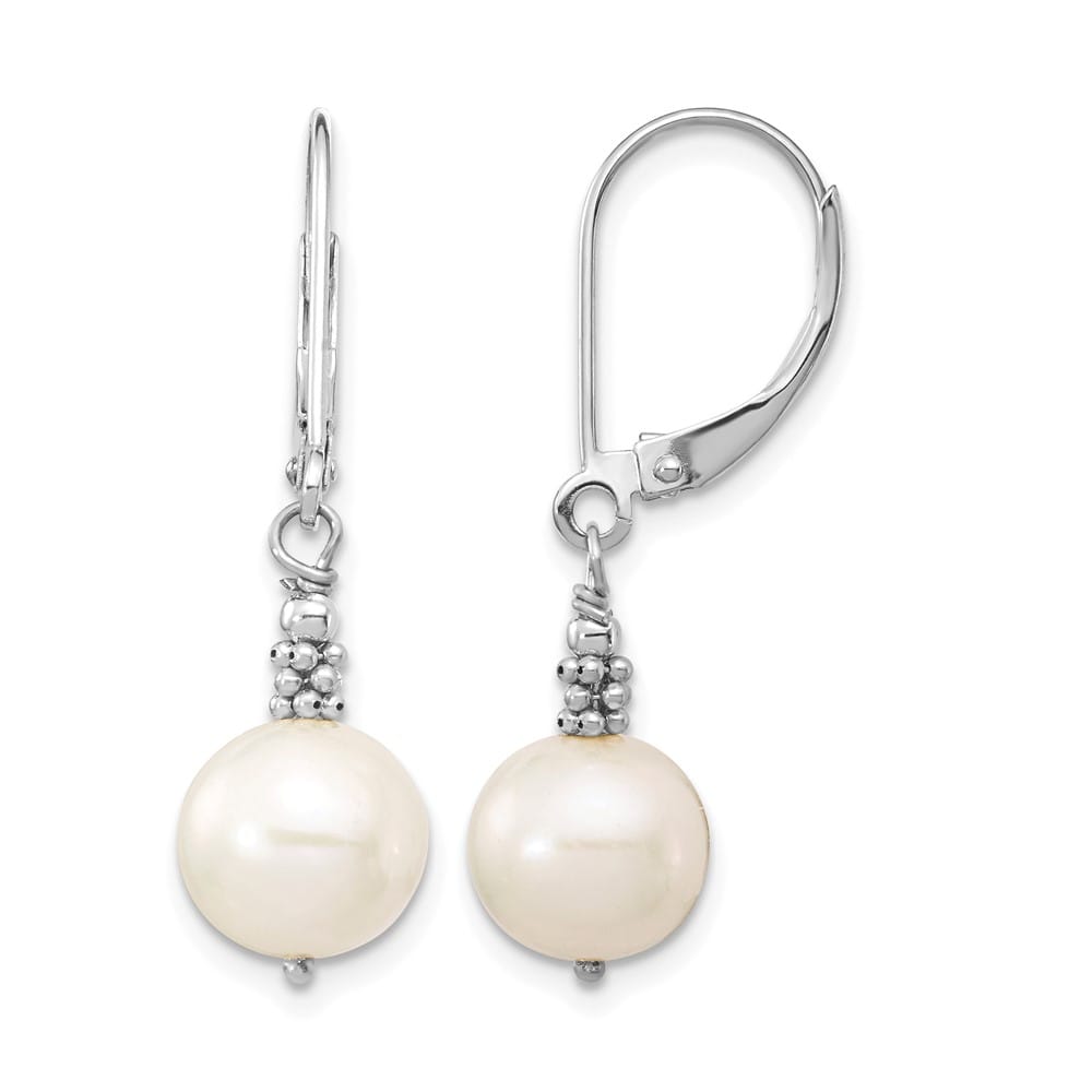 14K White Gold 8-9mm White Near-Round Freshwater Pearl Earrings
