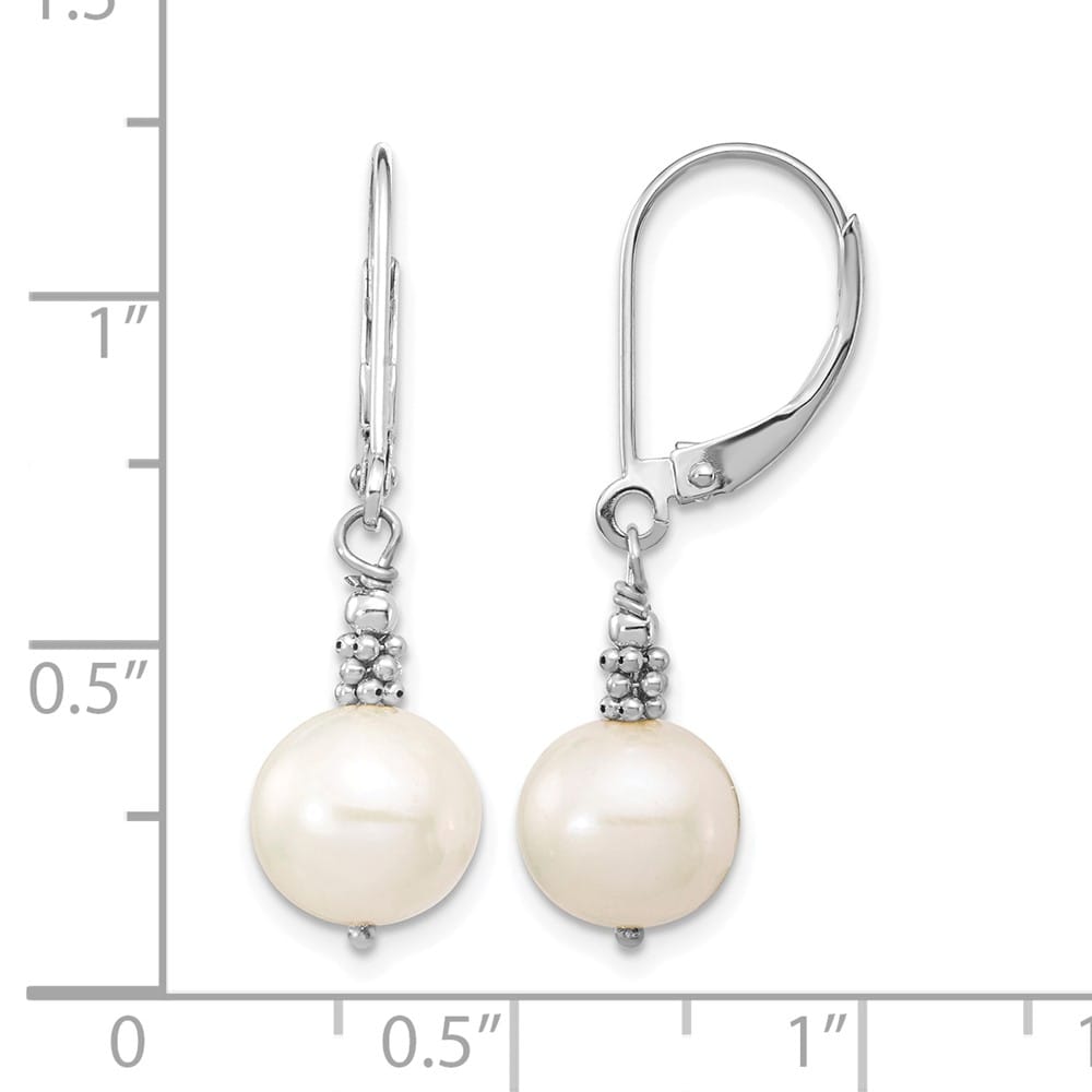 14K White Gold 8-9mm White Near-Round Freshwater Pearl Earrings