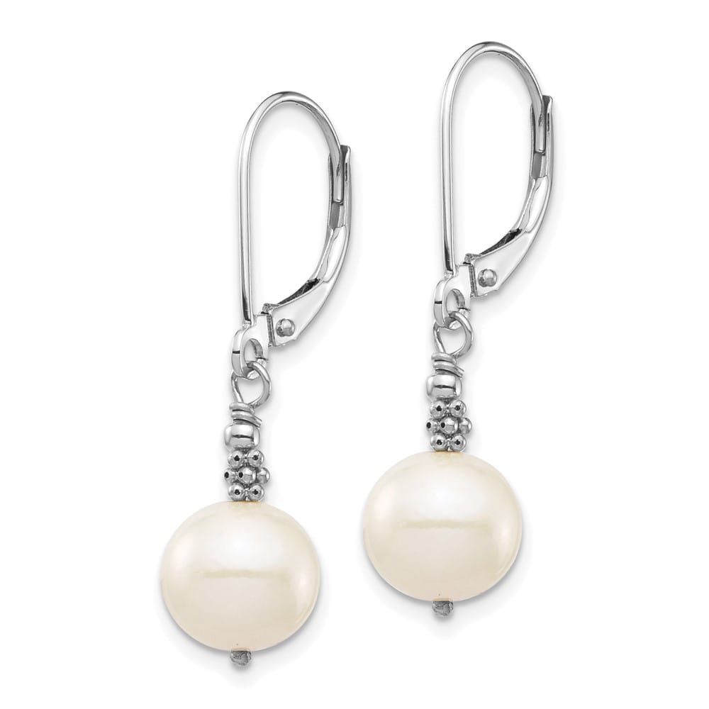 14K White Gold 8-9mm White Near-Round Freshwater Pearl Earrings
