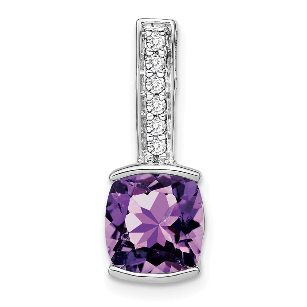 14K White Gold 8mm Cushion 2.5 ct Amethyst and Diamond Chain Slide