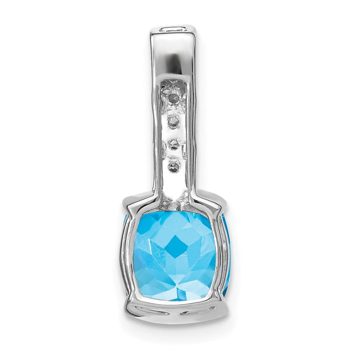 14K White Gold 8mm Cushion 2.5 ct Blue Topaz and Diamond Chain Slide
