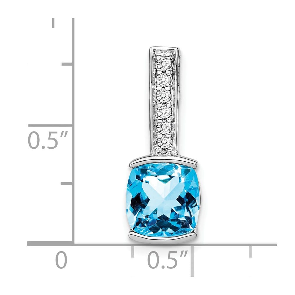 14K White Gold 8mm Cushion 2.5 ct Blue Topaz and Diamond Chain Slide