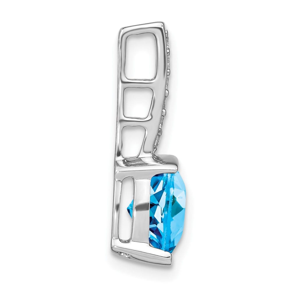 14K White Gold 8mm Cushion 2.5 ct Blue Topaz and Diamond Chain Slide