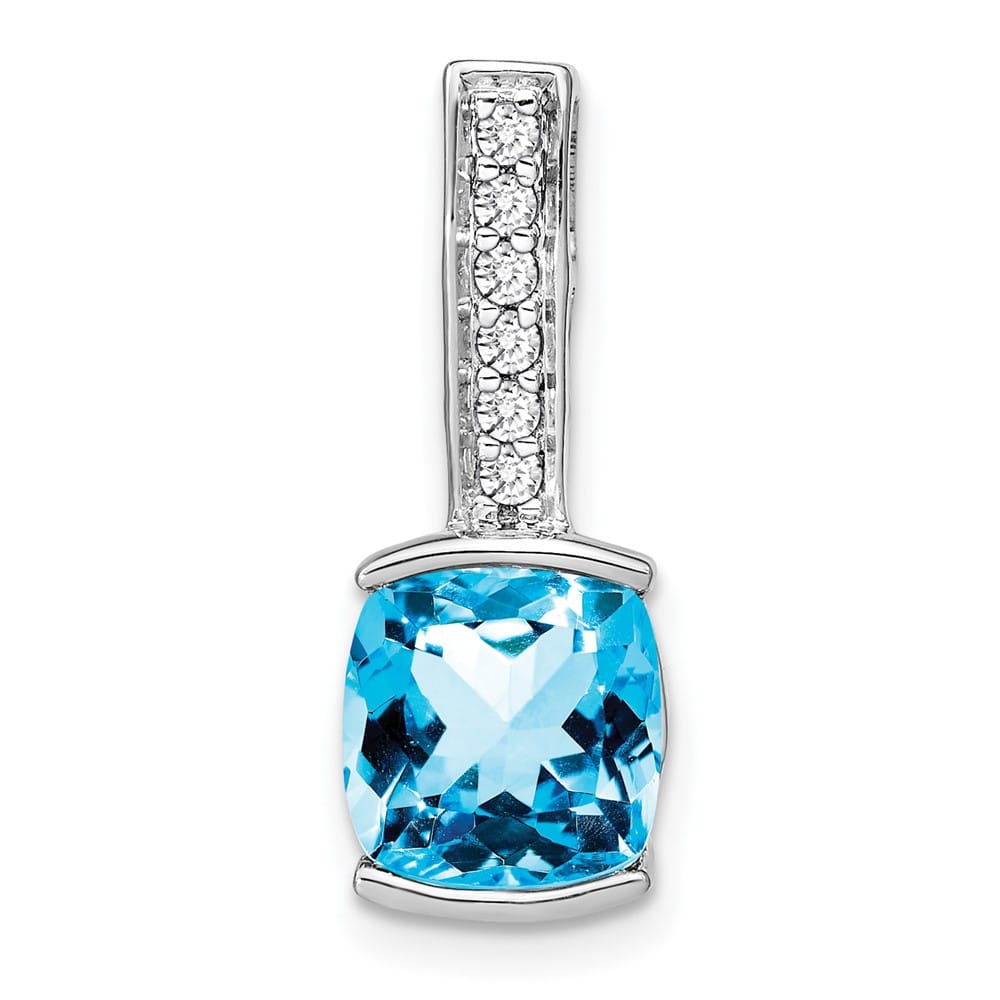 14K White Gold 8mm Cushion 2.5 ct Blue Topaz and Diamond Chain Slide