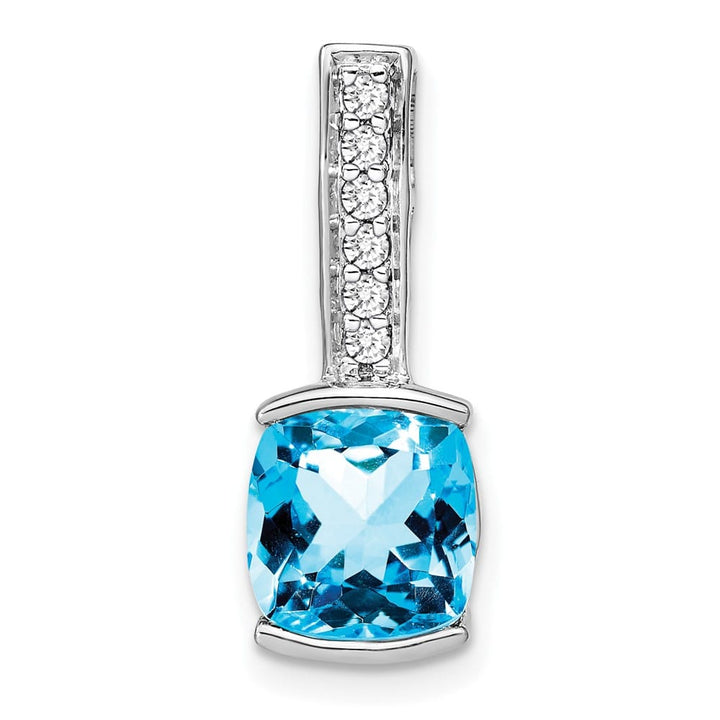 14K White Gold 8mm Cushion 2.5 ct Blue Topaz and Diamond Chain Slide