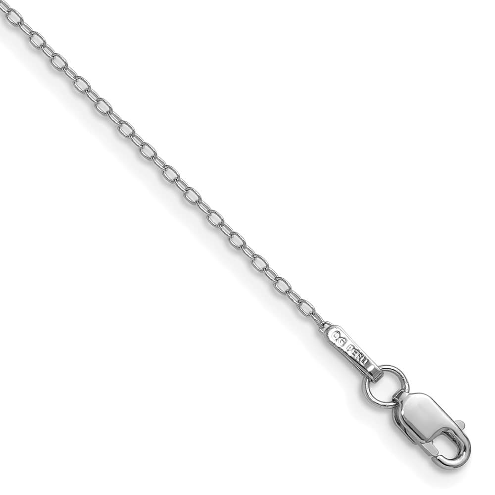 14K White Gold .8mm Forzantine Cable Anklet — solid 14K white gold, 9 inches long, 0.8 mm wide, lobster clasp, 0.80 g