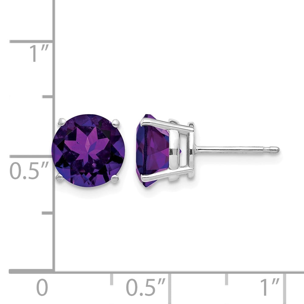 14K White Gold 8mm Round Amethyst Post Earrings, view 4 of 4