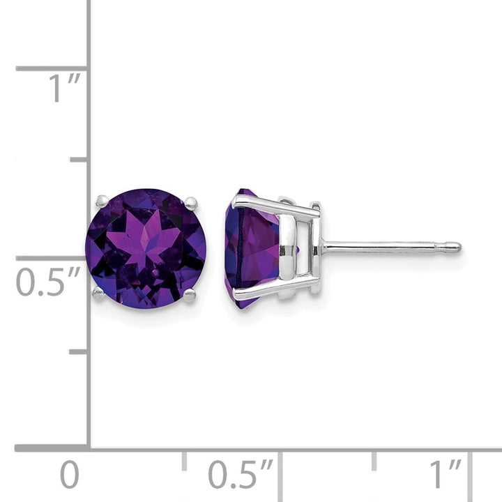 14K White Gold 8mm Round Amethyst Post Earrings, view 4 of 4