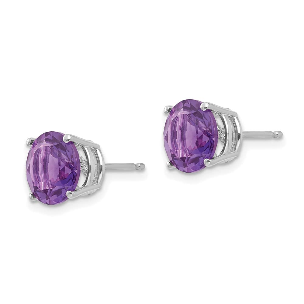14K White Gold 8mm Round Amethyst Post Earrings, view 2 of 4
