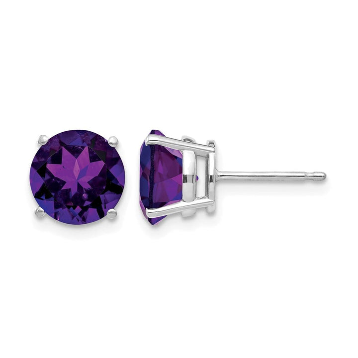 14K White Gold 8mm Round Amethyst Post Earrings, view 1 of 4