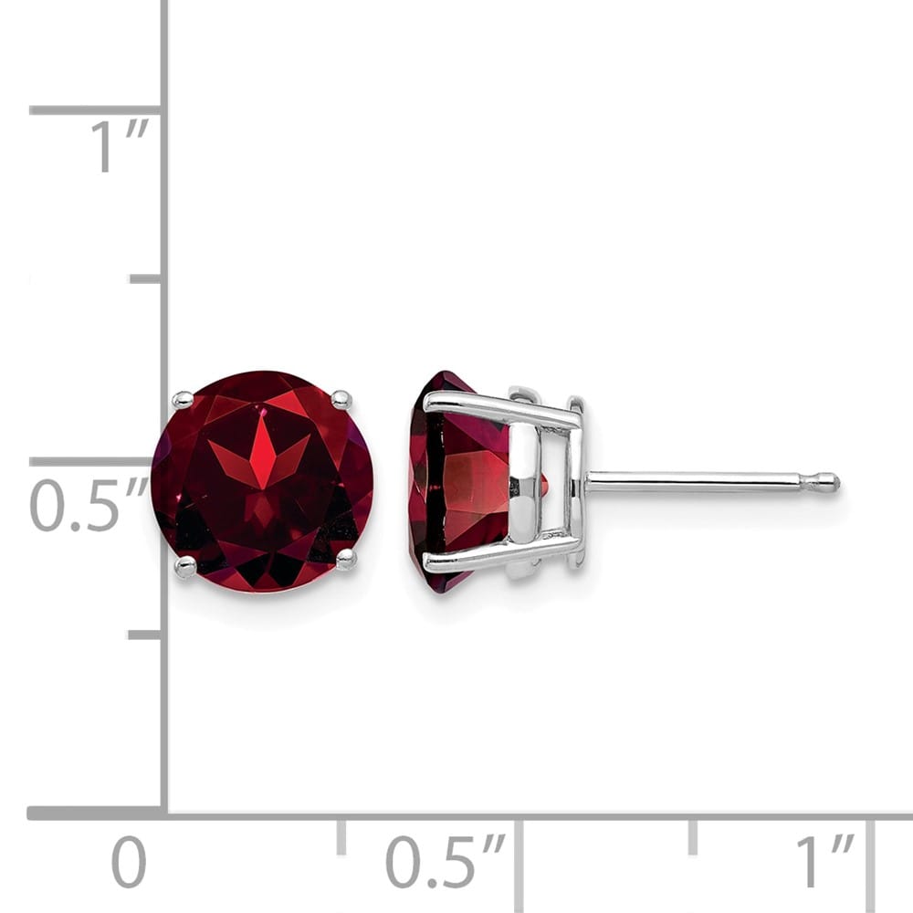 14K White Gold 8mm Round Garnet Post Earrings, view 4 of 4
