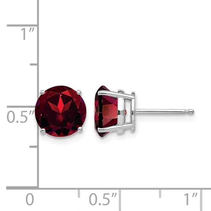14K White Gold 8mm Round Garnet Post Earrings, view 4 of 4