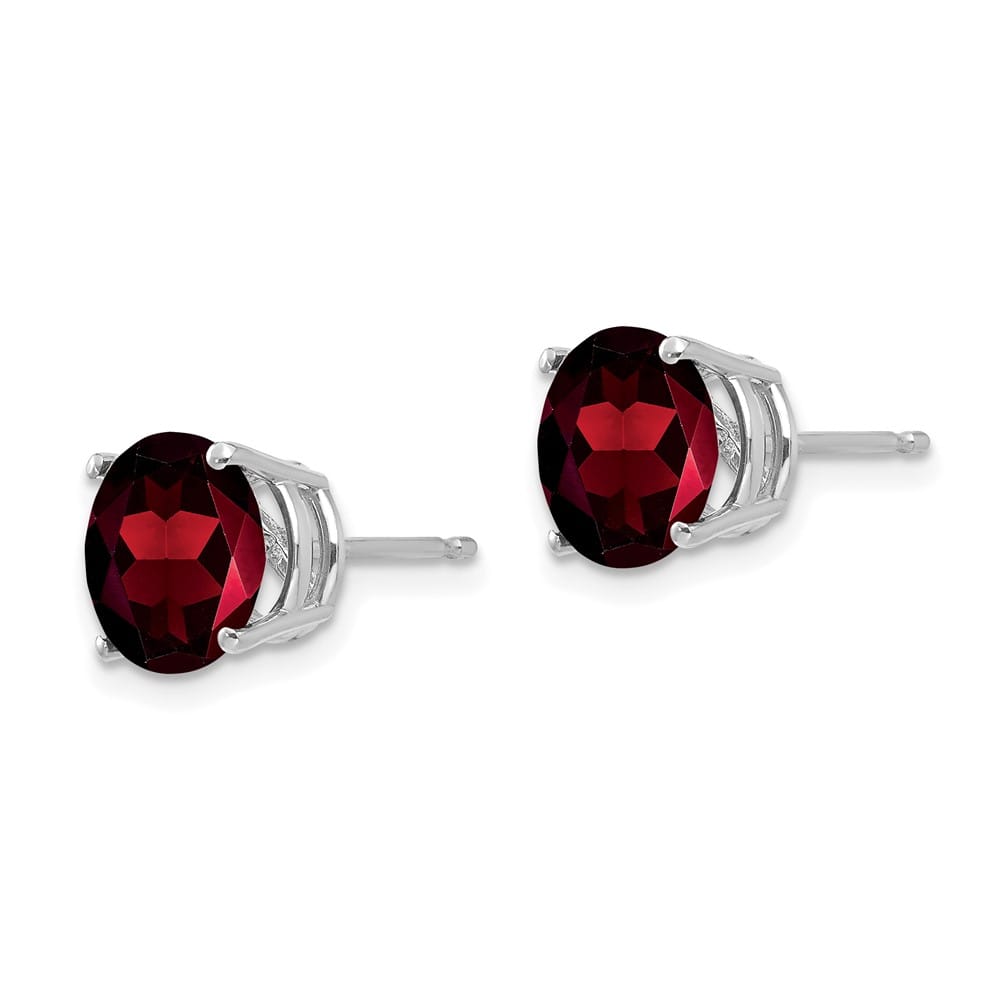 14K White Gold 8mm Round Garnet Post Earrings, view 2 of 4