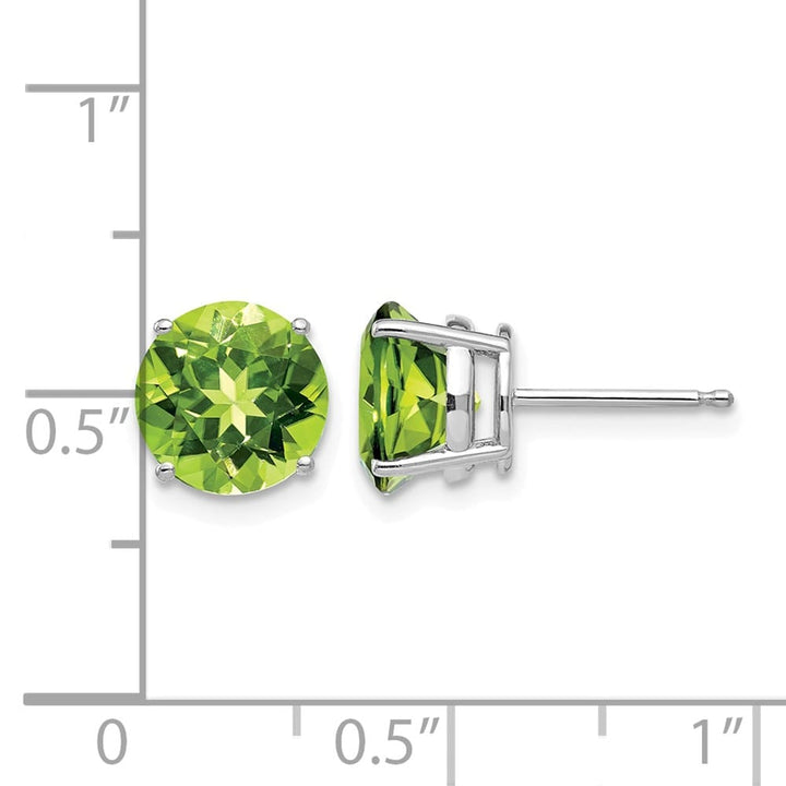 14K White Gold 8mm Round Peridot Post Earrings, view 4 of 4