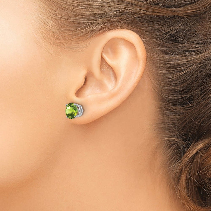 14K White Gold 8mm Round Peridot Post Earrings, view 3 of 4