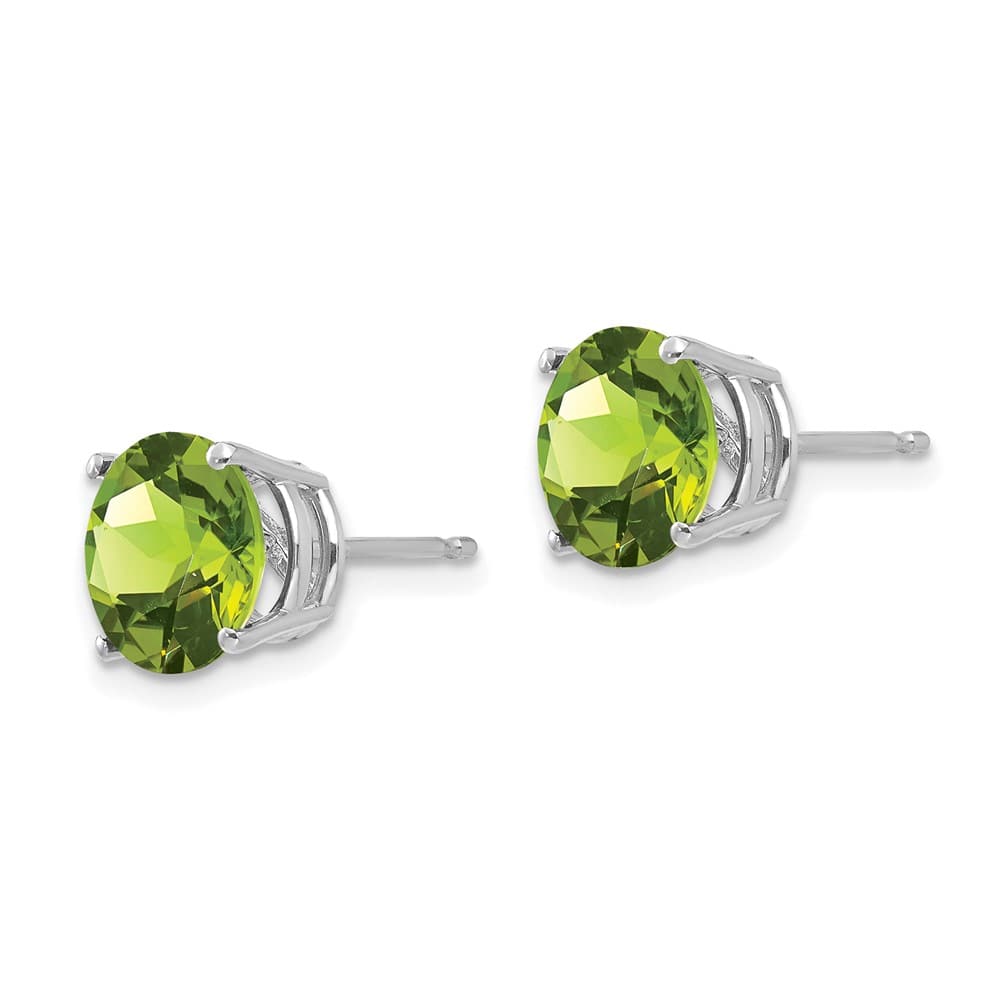 14K White Gold 8mm Round Peridot Post Earrings, view 2 of 4