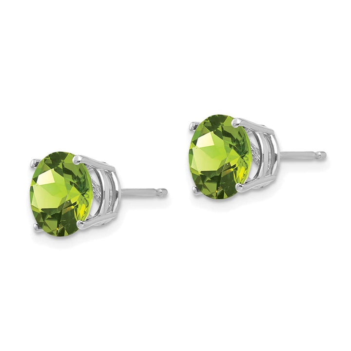 14K White Gold 8mm Round Peridot Post Earrings, view 2 of 4