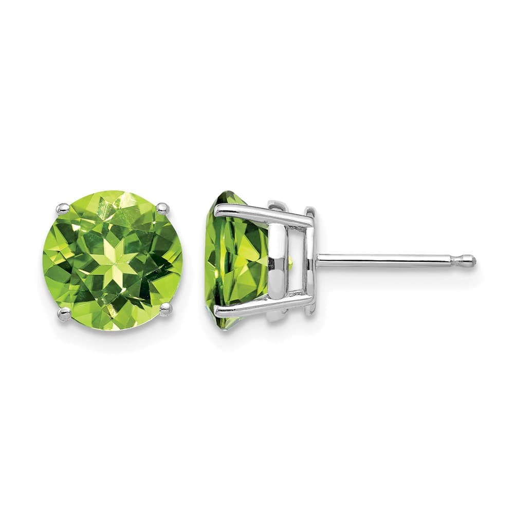 14K White Gold 8mm Round Peridot Post Earrings, view 1 of 4