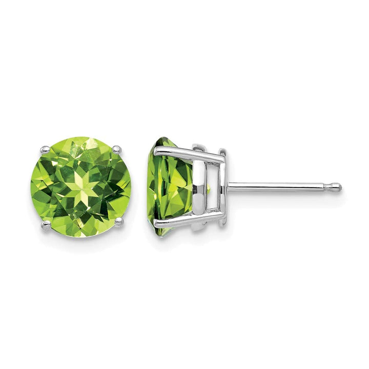 14K White Gold 8mm Round Peridot Post Earrings, view 1 of 4