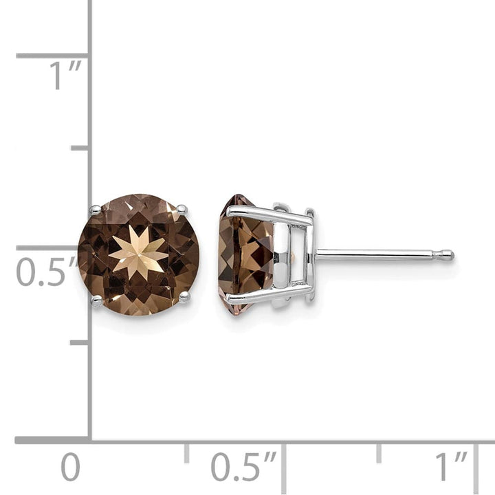 14K White Gold 8mm Round Smoky Quartz Post Earrings, view 4 of 4